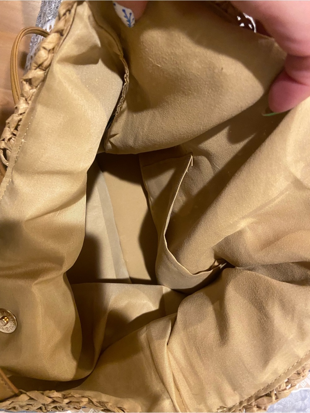 Natural Raffia Drawstring Tote with Gold Logo - Picture 7 of 7